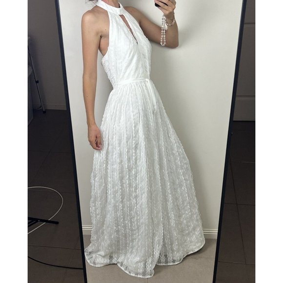 Monique Lhuillier White Lace Formal Gown Wedding Dress Keyhole Halter Size 8 - Picture 7 of 16